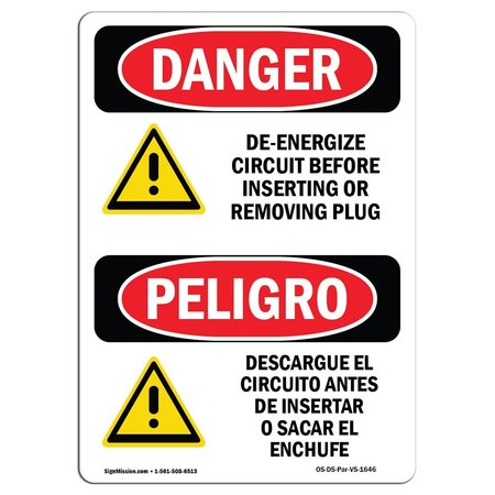 Safety Sign, OSHA Danger, 24 Height, Rigid Plastic, De-Energize Circuit Spanish